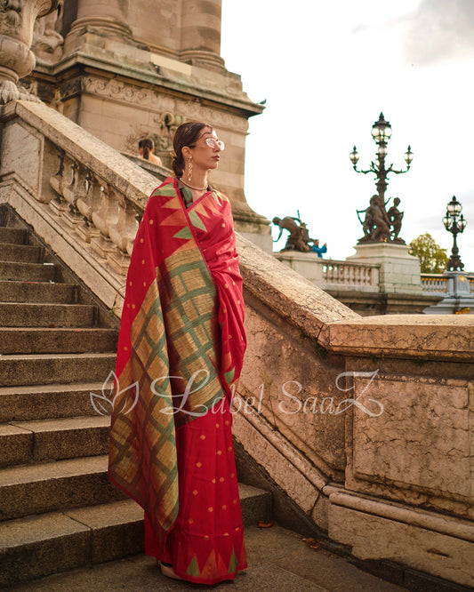Red South Tussar Silk Saree