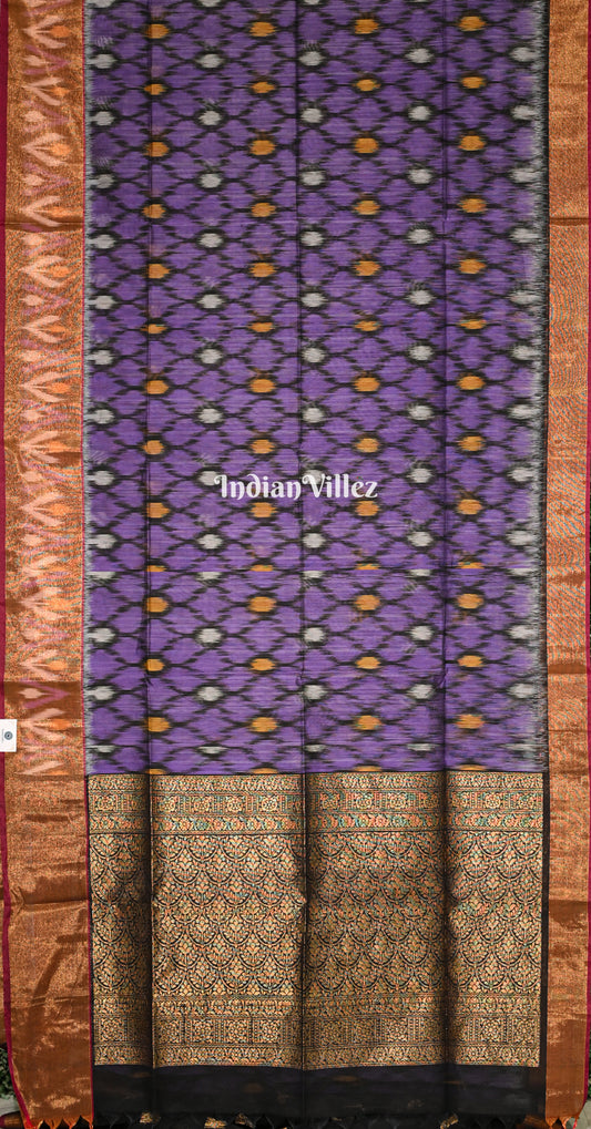 Purple Black Pochampally Ikat Silk Cotton (Sico) Saree
