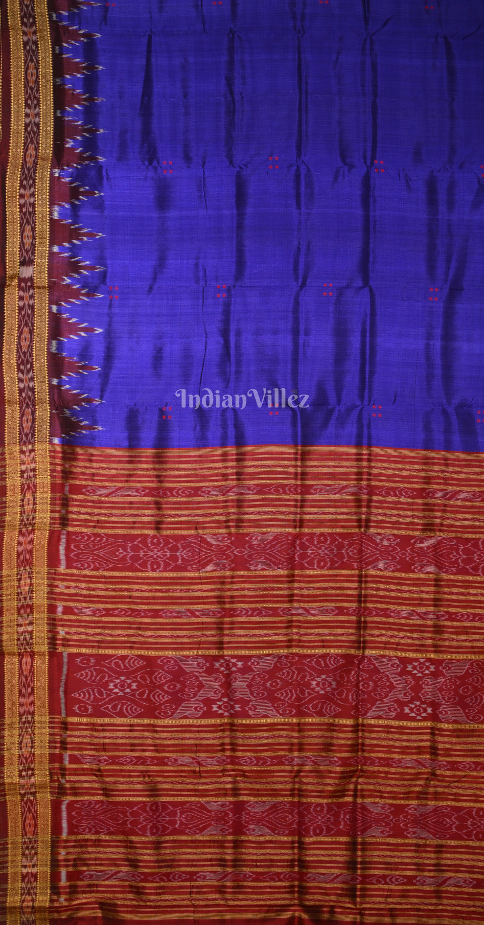 Royal Blue Maroon Kumbha Buti Design Odisha Ikat Khandua Silk Saree