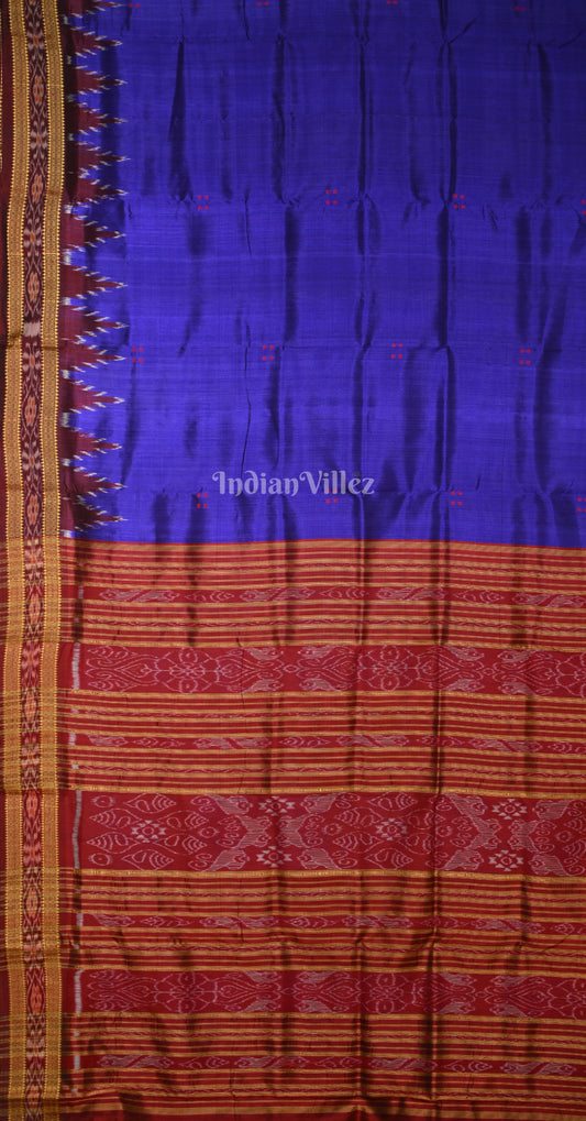 Royal Blue Maroon Kumbha Buti Design Odisha Ikat Khandua Silk Saree