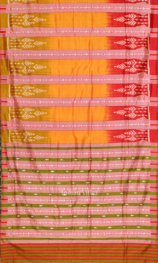 Mustard Yellow Red Stripped Odisha Ikat Contemporary Designer Saree 