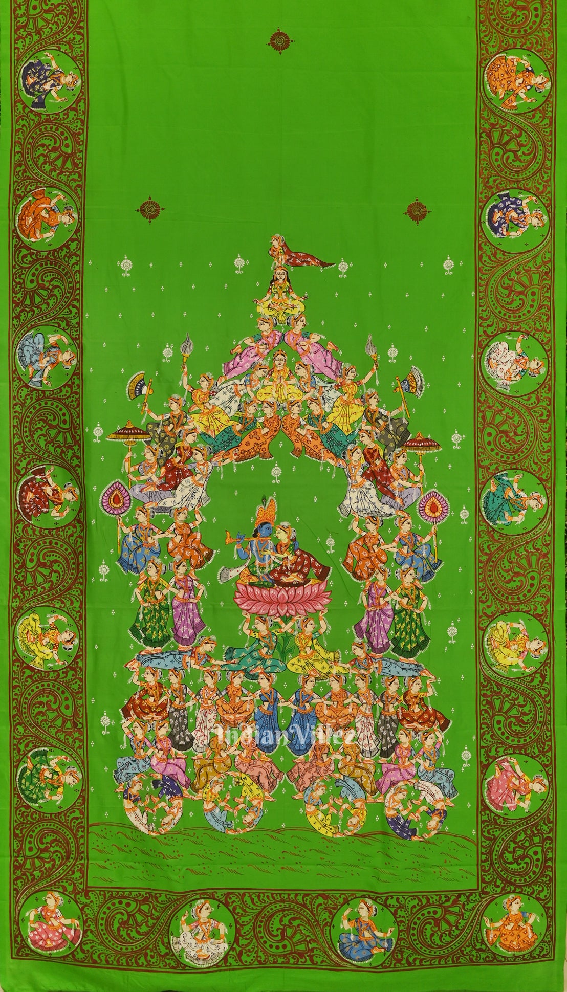 Green Dual Tone Kandarpa Rath Hand-painted Pattachitra Saree
