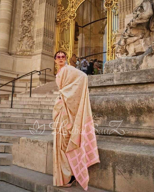 Light Cream Pink South Tussar Silk Saree