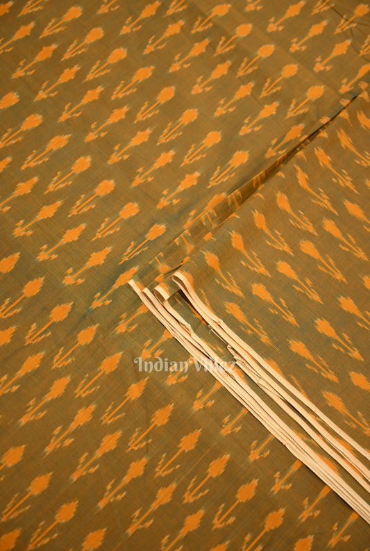 Olive Green Dual Tone Green Pochampally Ikat Cotton Fabric