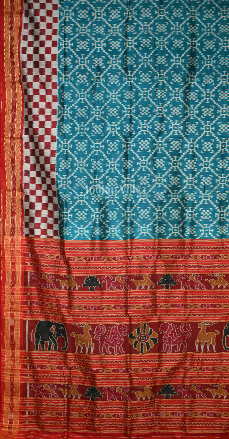 Sea Green Maroon Double Pasapali Border Khandua Silk Saree 