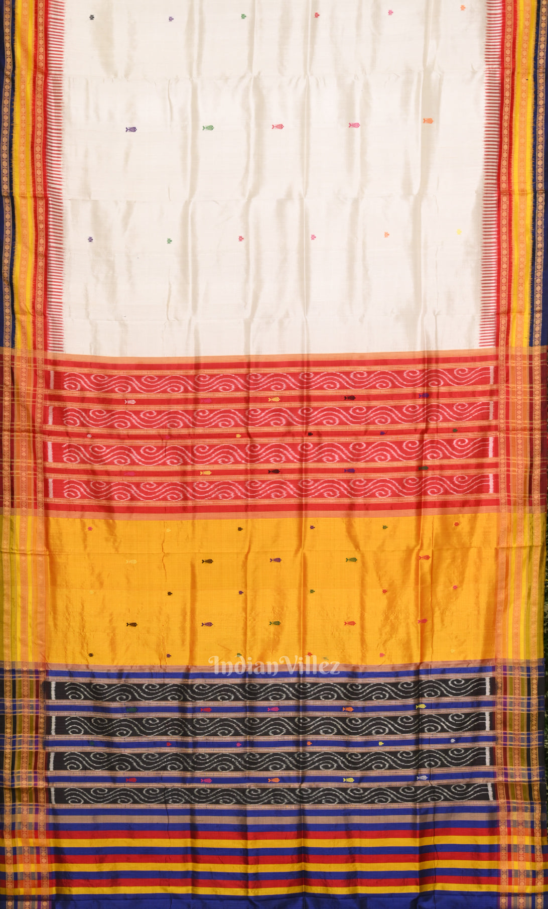White with Multicolour Kathiphera Khandua Silk Saree