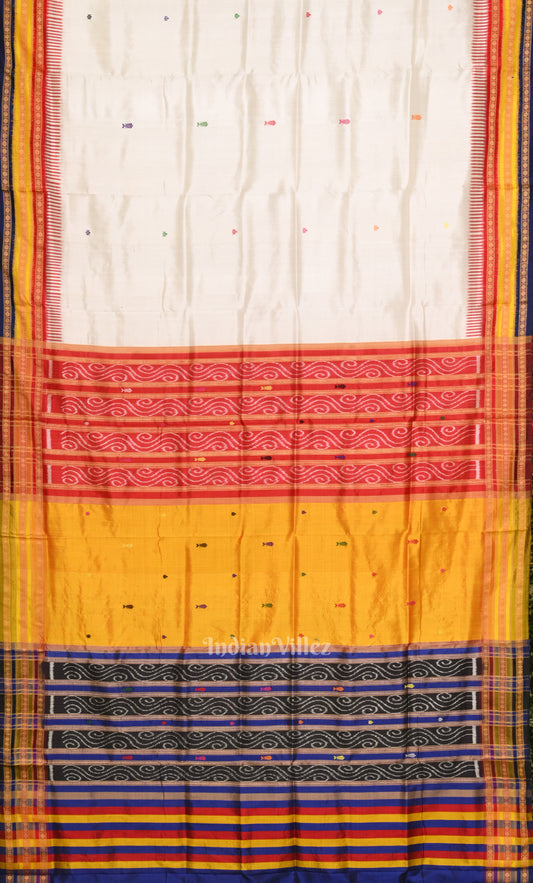 White with Multicolour Kathiphera Khandua Silk Saree