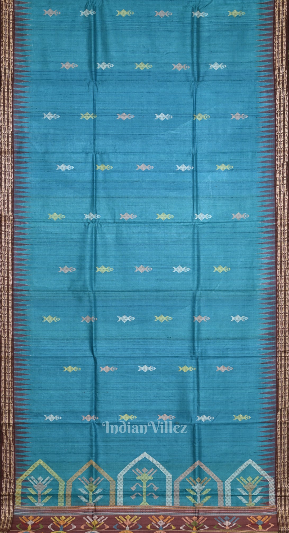 Blue Tussar Silk Saree with Coffee Dolabedi Anchal 