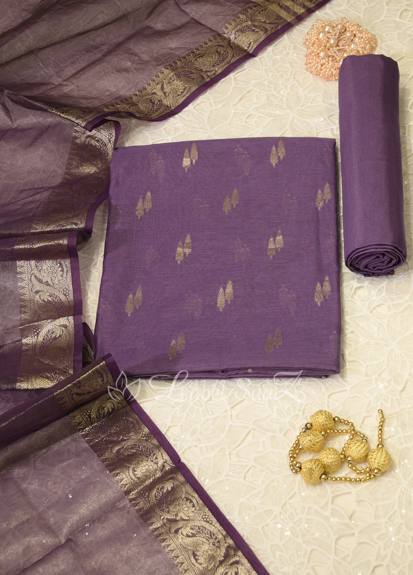 Lavender Banarasi Silk Unstitched Salwar Suit 