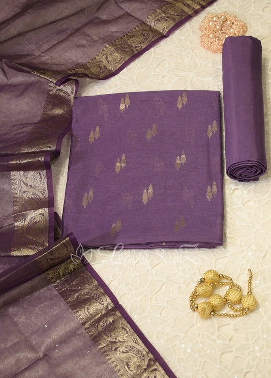 Lavender Banarasi Silk Unstitched Salwar Suit 