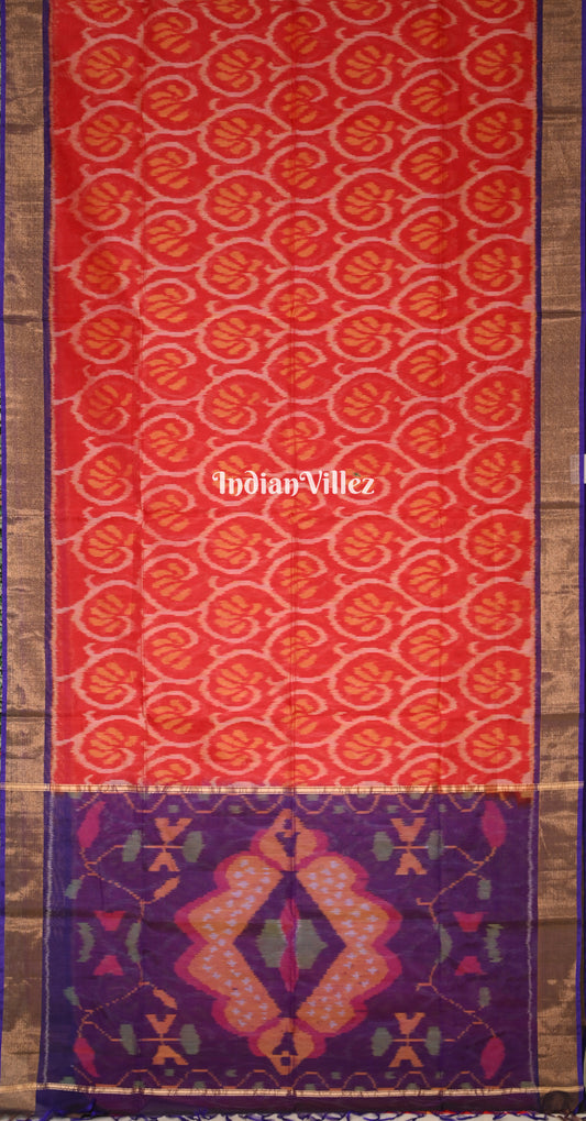 Red Purple Pochampally Ikat Silk Cotton (Sico) Saree