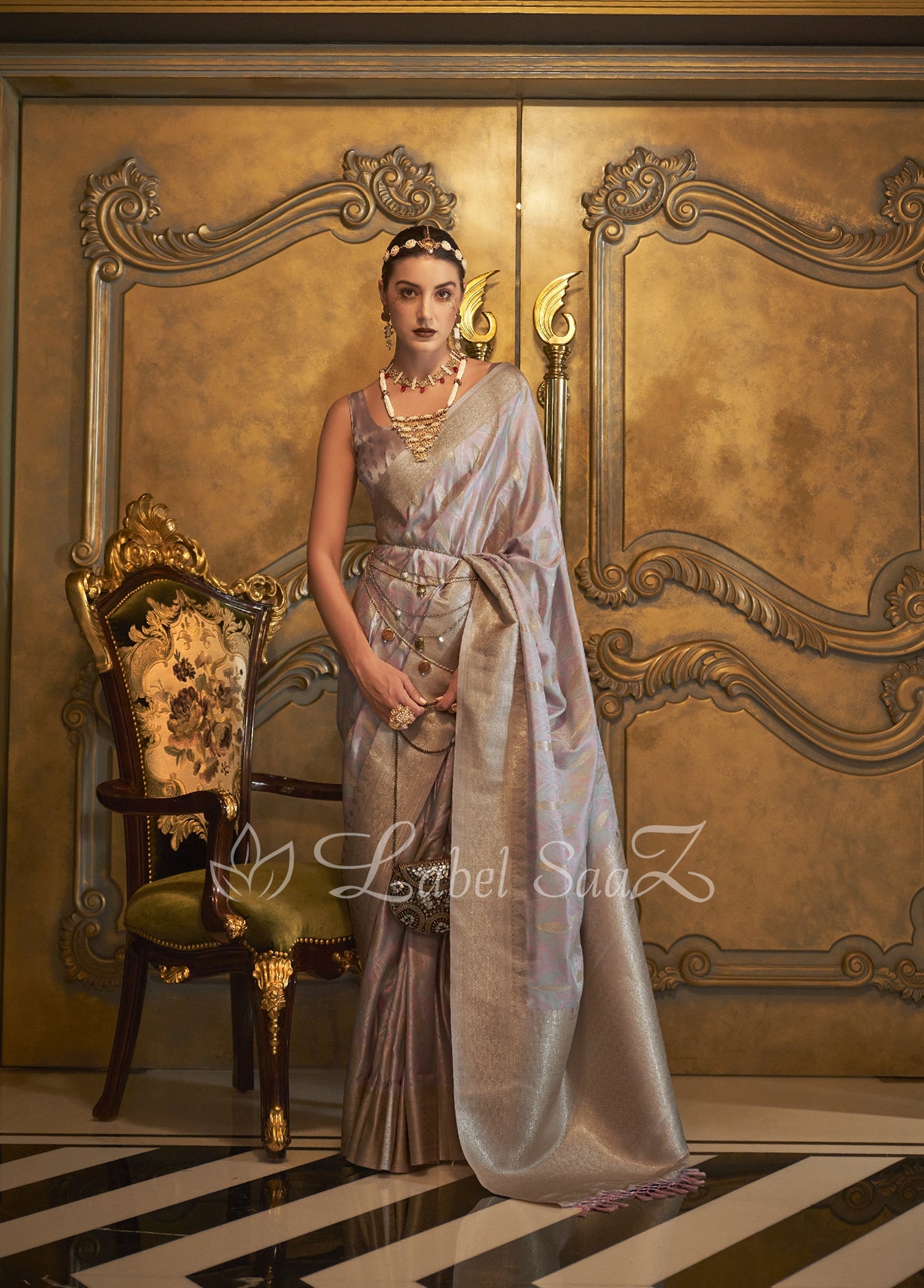 Pastel Light Purple Zari Handwoven Banarasi Satin Silk Saree