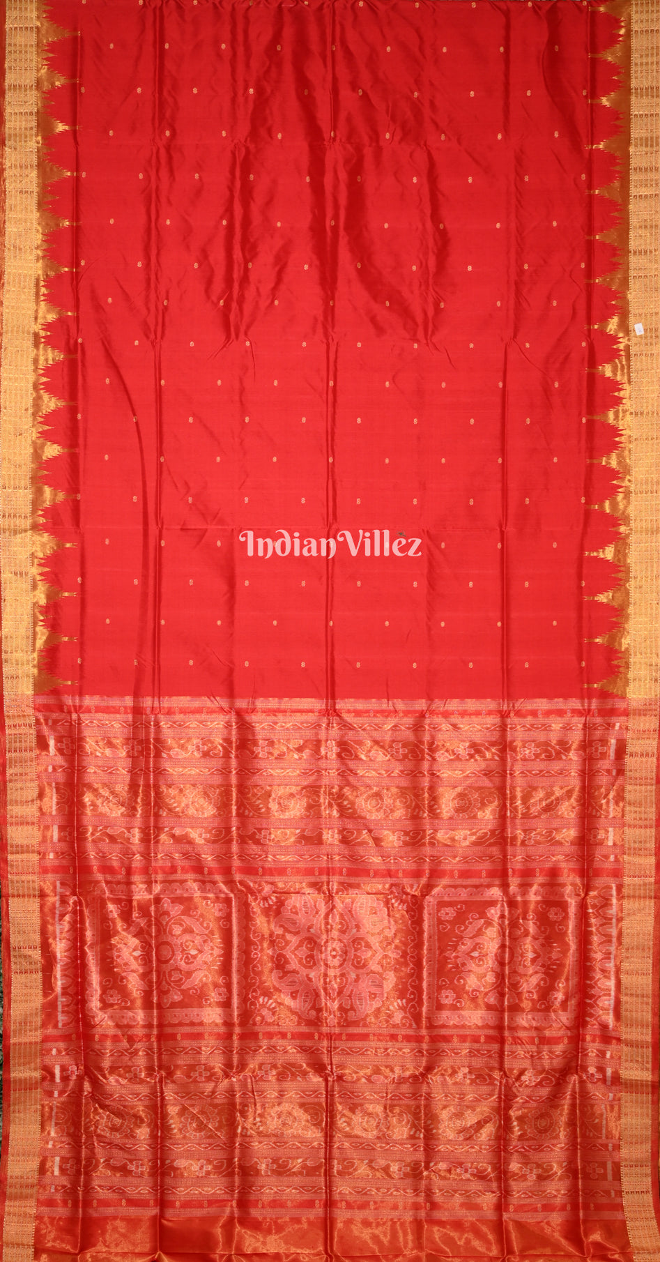 Red Golden Body Buti Phoda Kumbha Half Tissue Sambalpuri Silk Saree