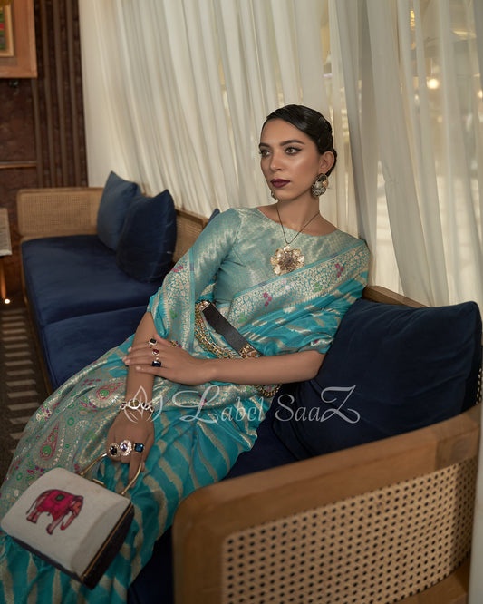 Sky Two Tone Meenakari Weaving Organza Banarasi Saree