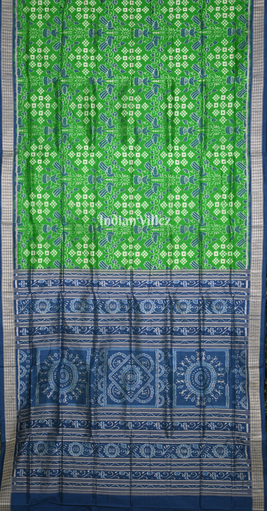 Green Blue Pasapali Bird Motif Odisha Ikat Sambalpuri Silk Saree