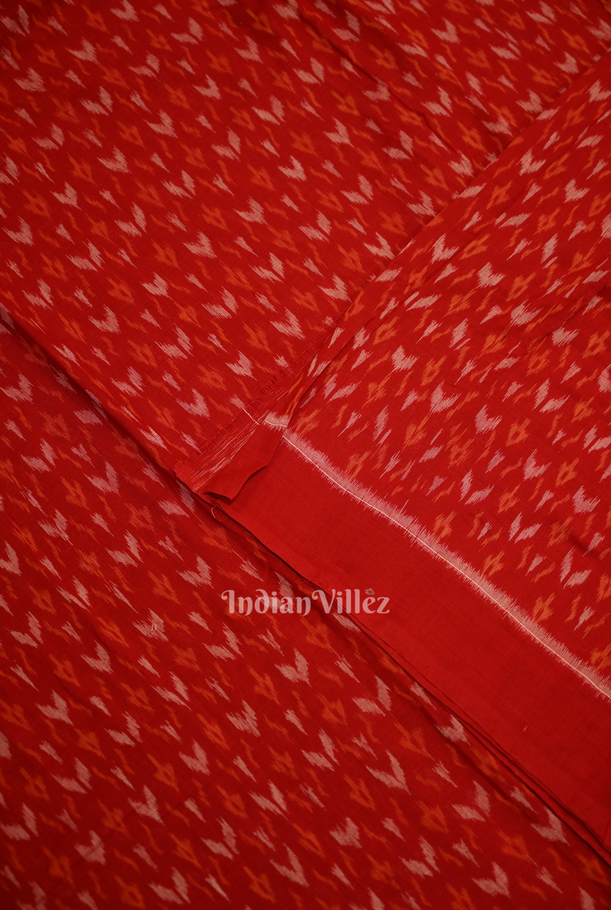 Deep Red Arrows Motif Sambalpuri Ikat Cotton Fabric