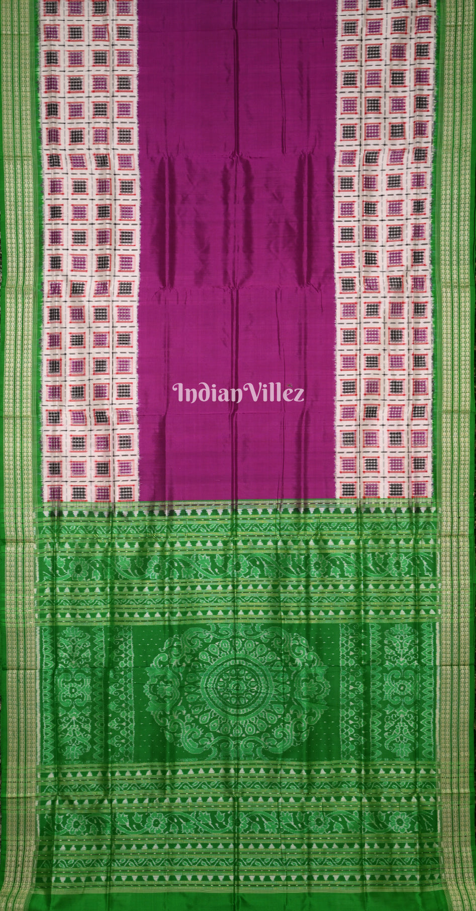 White Magenta Pink Green Ashwini Odisha Ikat Sambalpuri Silk Saree 