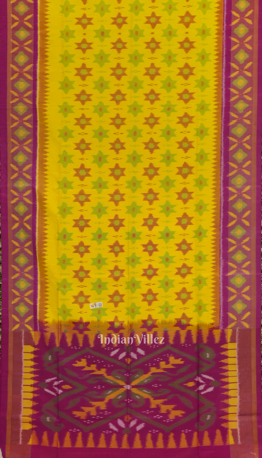 Yellow With Pink Pochampally Ikat Handloom Silk Saree