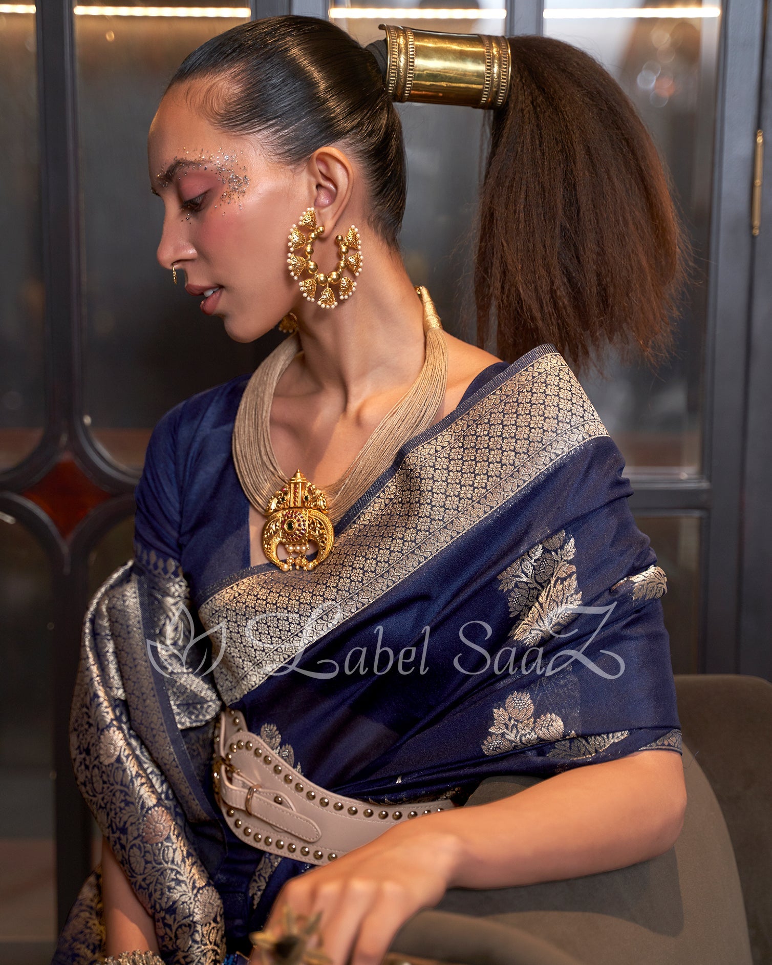 Blue Pure Khaddi Gergette Baarasi with Nylon Weaving