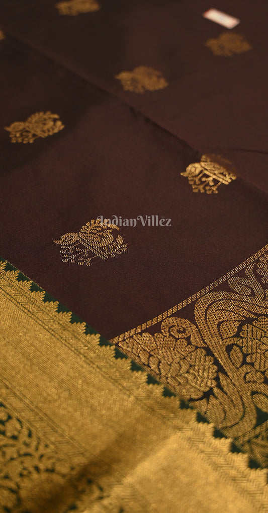 Coffee Bottle Green Kanjivaram Silk Saree 