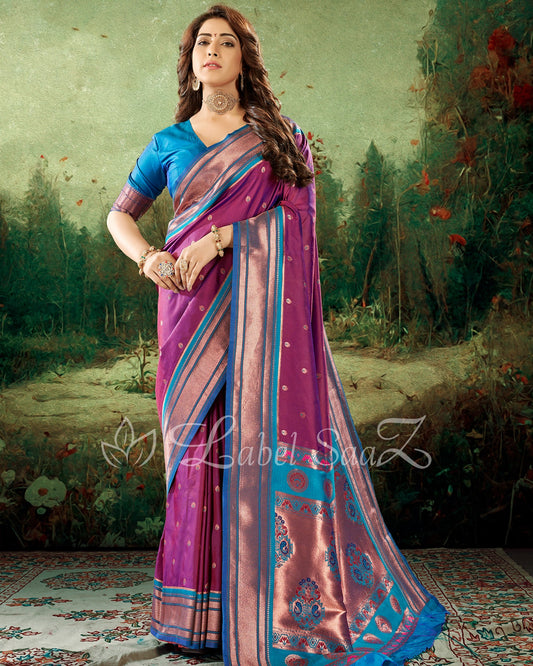 Violet Woven Zari Paithani Silk Saree