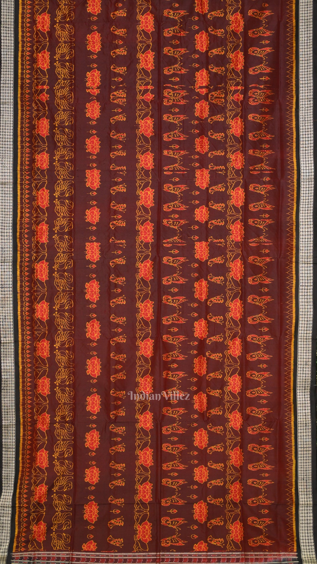 Maroon Lotus Theme Odisha Handloom Sambalpuri Silk Saree 