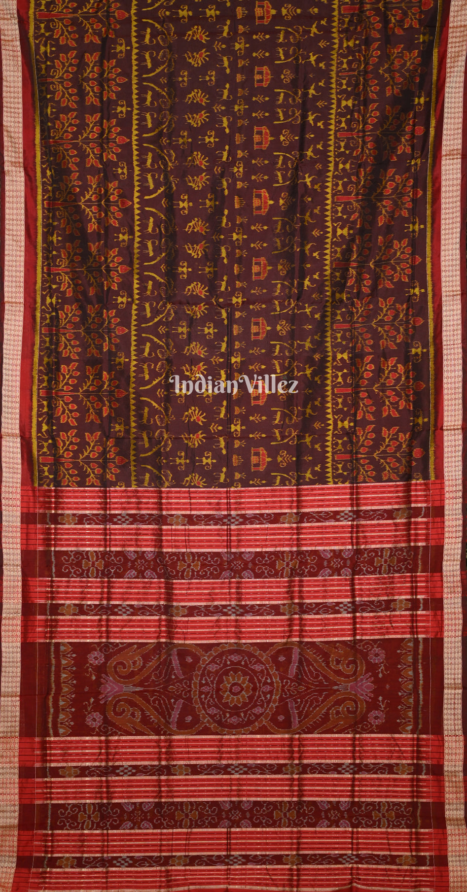 Coffee Maroon Tribal Theme Odisha Ikat Sambalpuri Silk Saree