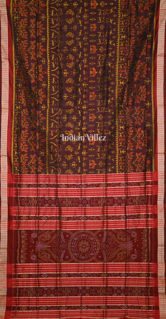 Coffee Maroon Tribal Theme Odisha Ikat Sambalpuri Silk Saree