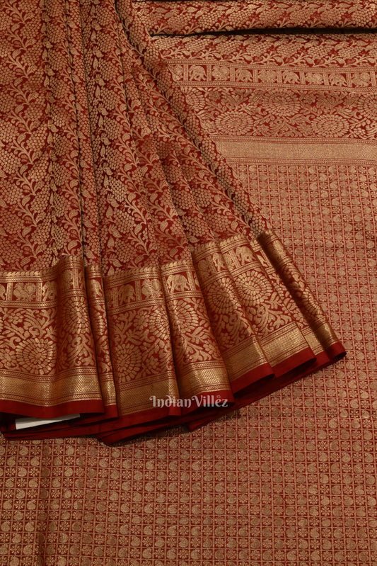 Golden Maroon Pure Kanjivaram Silk Saree