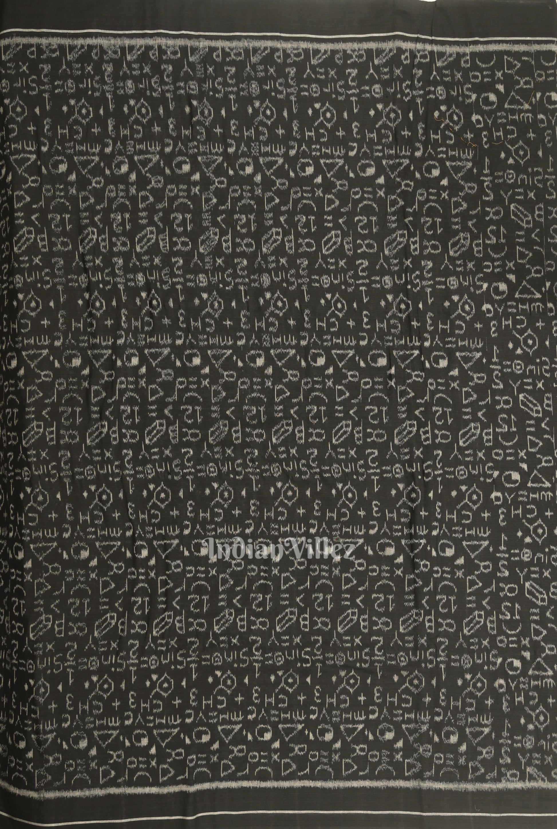 Black Chemical Formula Theme Sambalpuri Ikat Cotton Fabric
