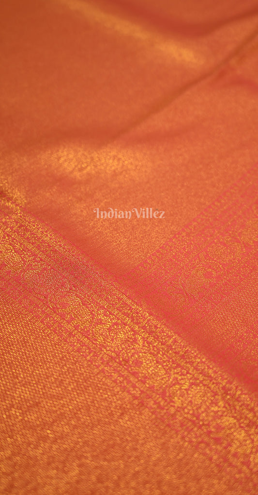 Orange Red Kanjivaram Silk Saree with Brocade Pallu 