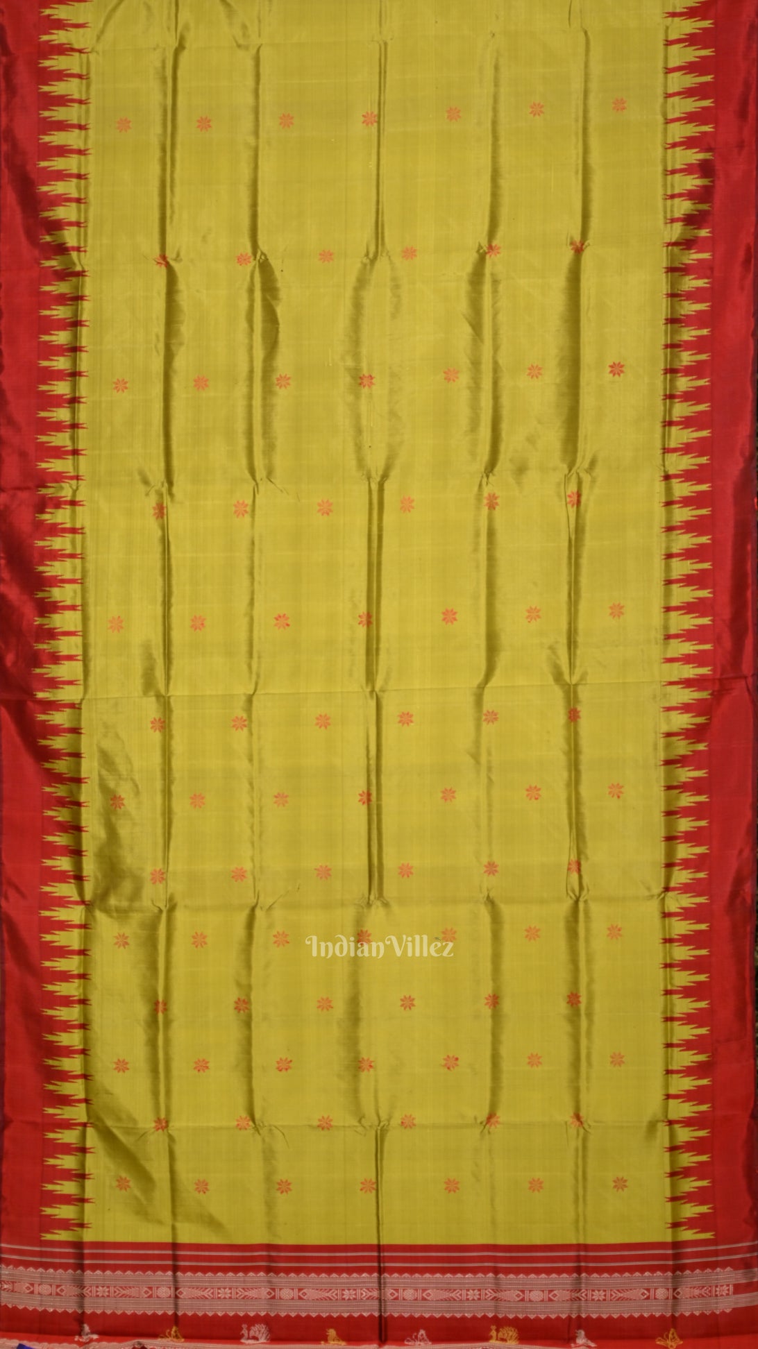 Mehendi Green & Red With Multicolor Double Pallu Berhampuri Silk Saree