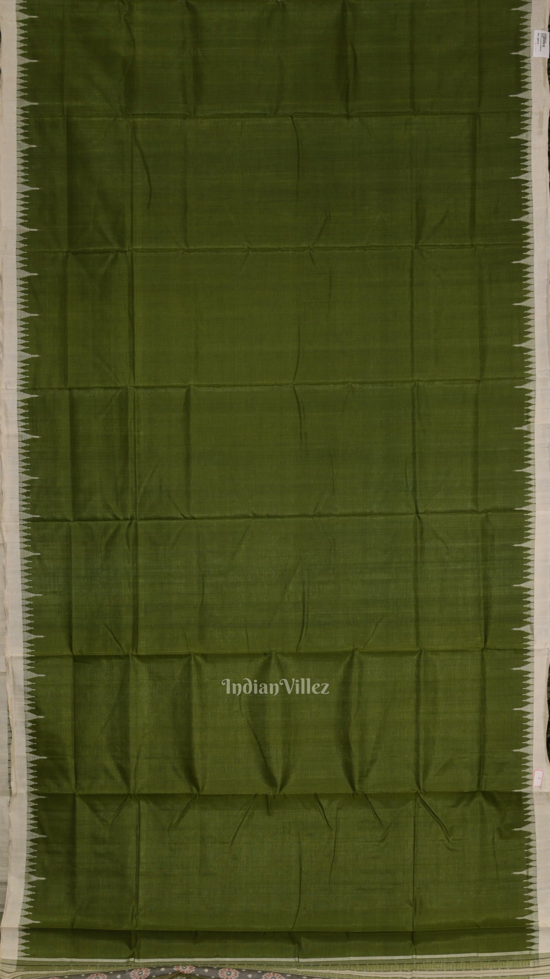 Mehendi Green White Hazar Buti Bomkai Tussar Silk Saree with Sarabandha Anchal 