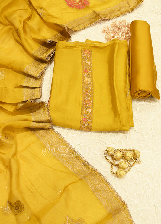 Mustard Yellow Unstitched Salwar Suit 