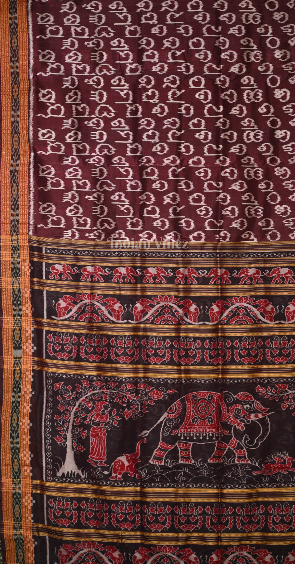Coffee Odia Barnamala Odisha Ikat Khandua Silk Saree 
