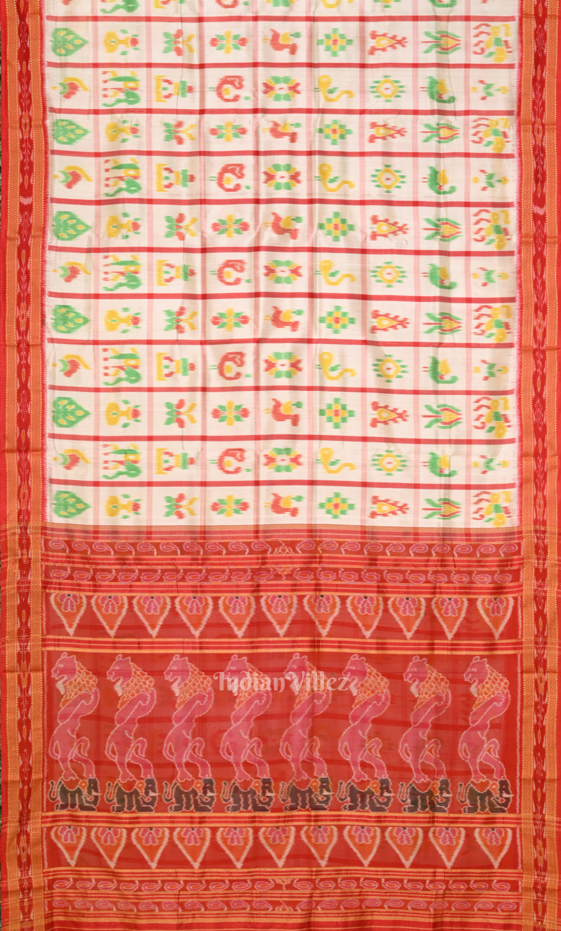 White Red Nabakothi Odisha Ikat Khandua Silk Saree