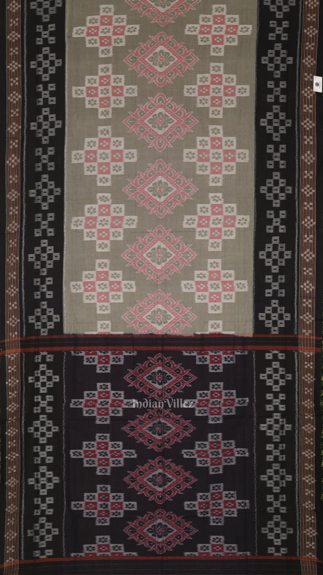 Cement Gray  Black Pasapali Odisha Ikat Sambalpuri Cotton Saree