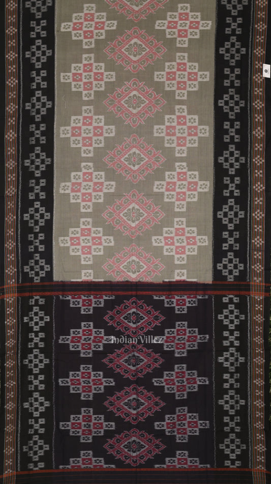 Cement Gray  Black Pasapali Odisha Ikat Sambalpuri Cotton Saree