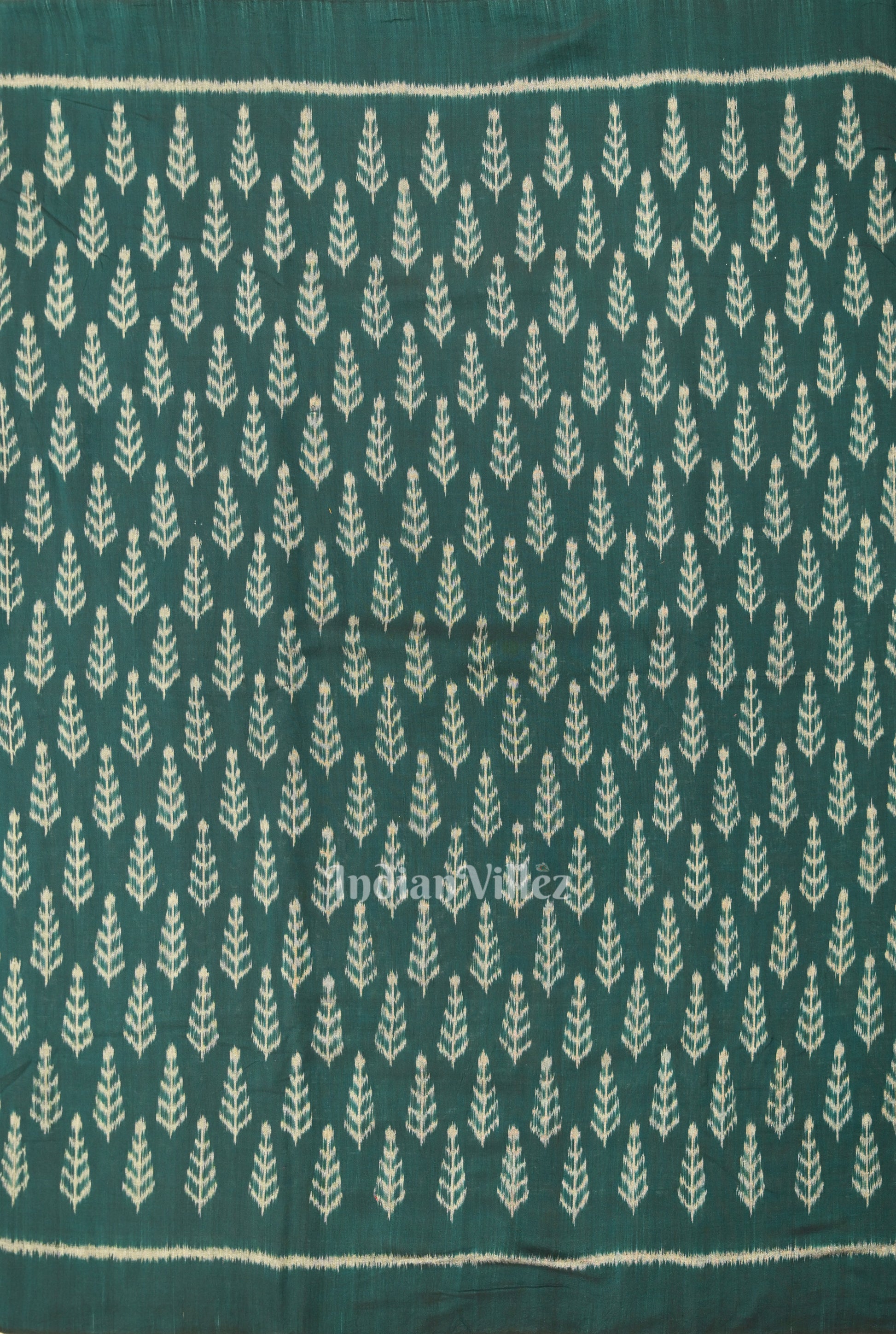 Dark Green Leaf Motif Sambalpuri Odisha Ikat Cotton Fabric