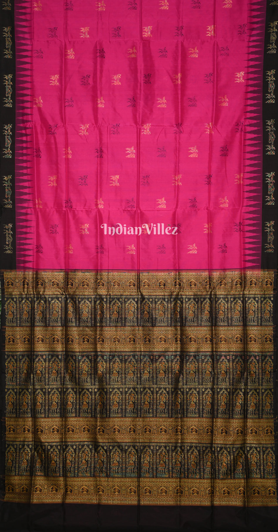 Rani Pink Black Tribal Doli Sawari Bomkai Silk Saree