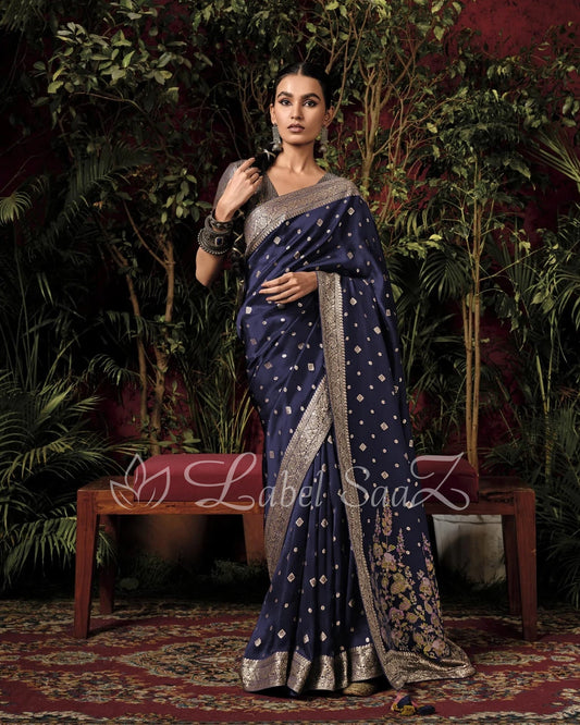 Blue Pure Woven Pure Organza banarasi Saree