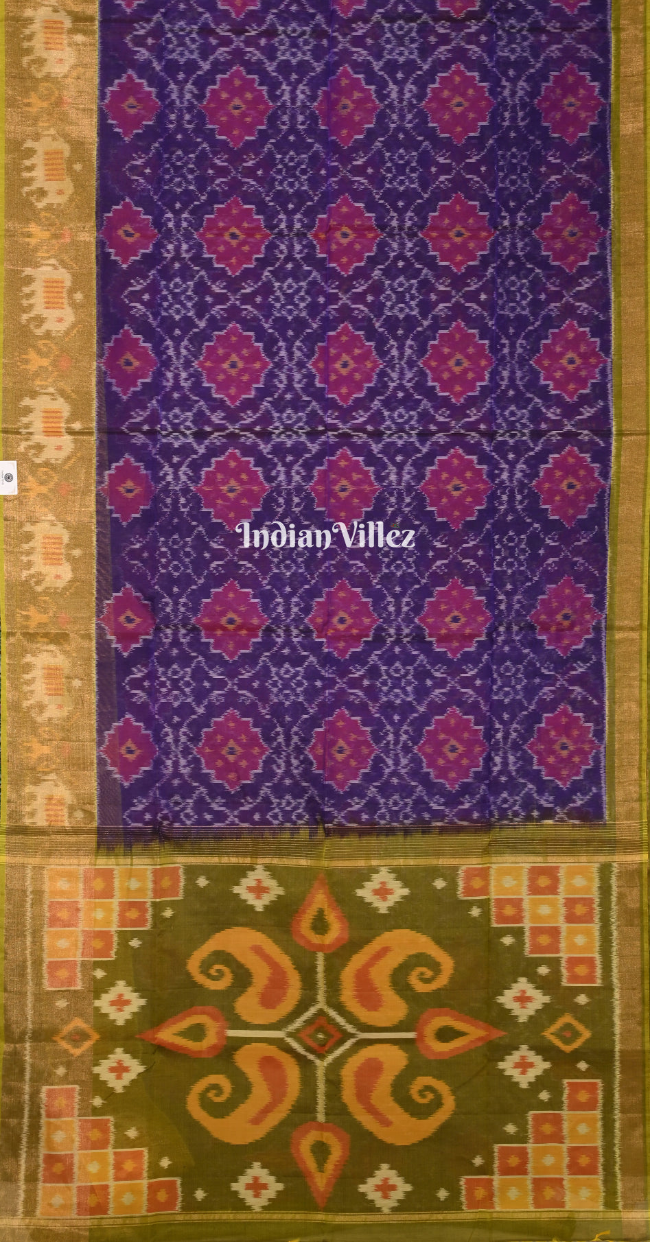 Blue Mehendi Green Pochampally Ikat Silk Cotton (Sico) Saree