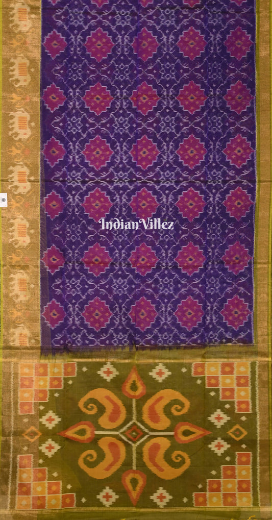Blue Mehendi Green Pochampally Ikat Silk Cotton (Sico) Saree