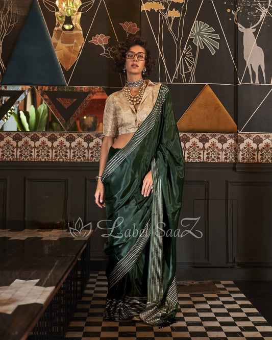 Green Party Wear Viscose Saree With Blouse Piece
