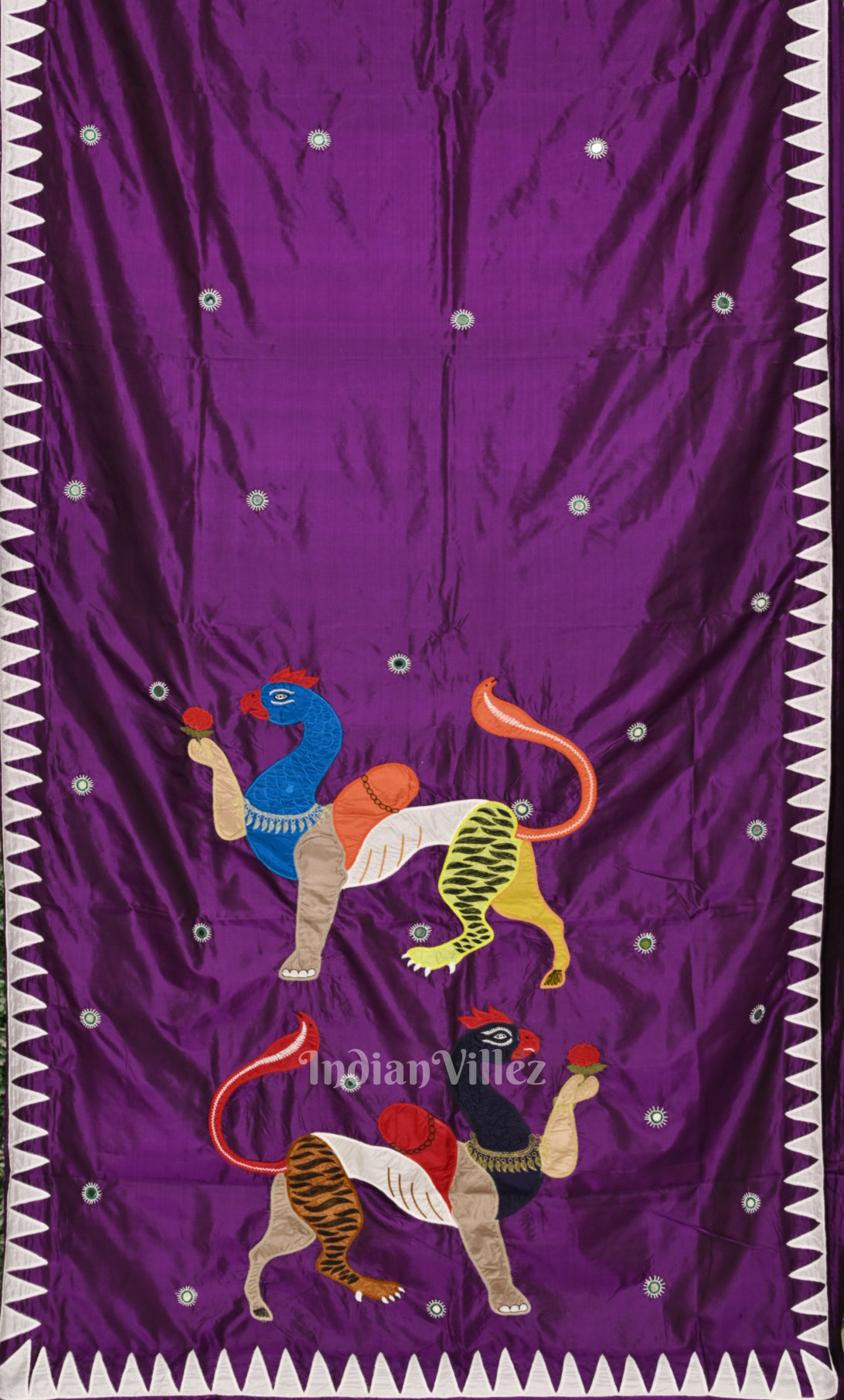 Purple Applique Work Handwoven saree 