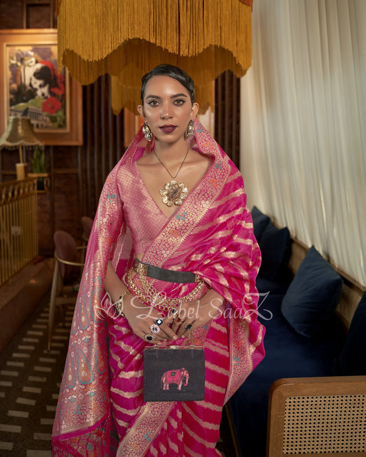 Pink Two Tone Meenakari Weaving Organza Banarasi Saree