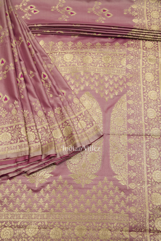 Baby Pink Soft Pure Mashru Satin Silk Banarasi Saree 