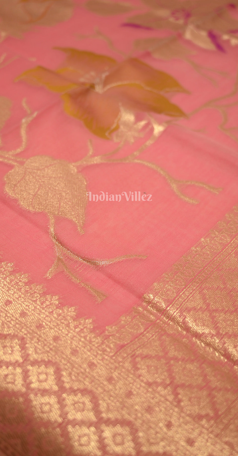 Peach Pink Floral Linen Saree