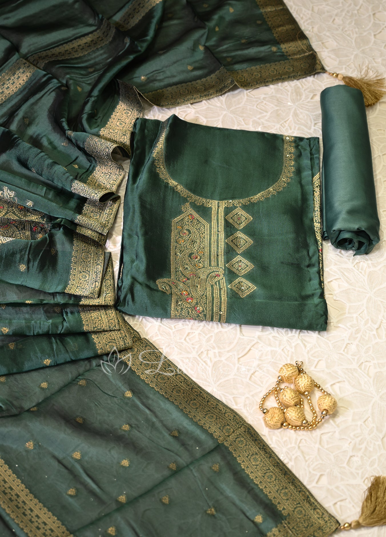 Green Banarasi Unstitched Salwar Suit 