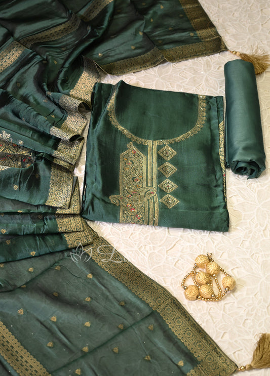 Green Banarasi Unstitched Salwar Suit 